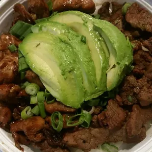 Half and Half Bowl with green onions and avocado.