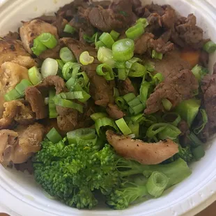 Half and half bowl with veggies and brown rice