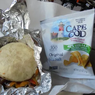 &quot;Minnesota Brisket&quot; sandwich with chips.