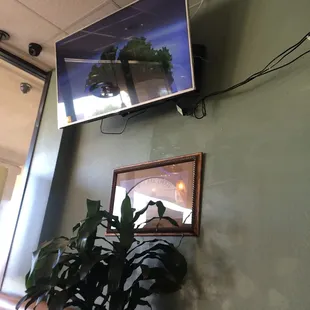 They have a tv showing the news or sports