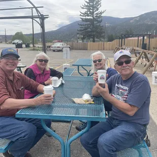 Some of the  FlaminGo flock enjoying breakfast in the outdoor seating