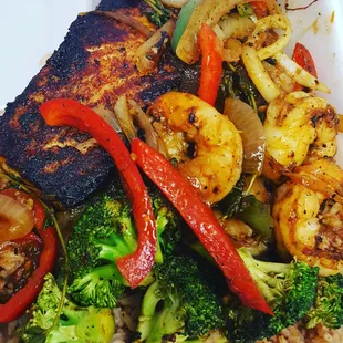 Jerk salmon &amp; shrimp combo