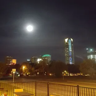Enjoy the nighttime view from The Flea patio.