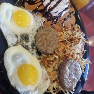 The &apos;normal&apos; with sausage and chocolate chip pancakes.