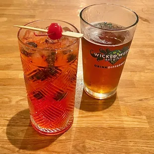 L to R: Mocktail (Summer Berry Splash?), Beer (??)