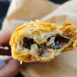 Inside the mushroom and gruyere hand pie