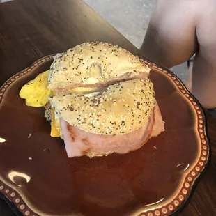 Ham and cheese everything bagel