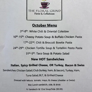 October Menu