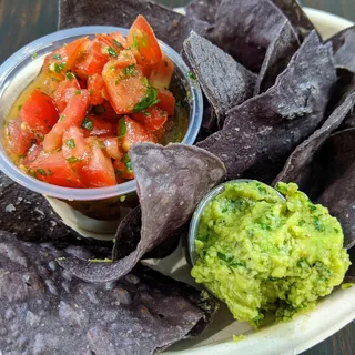 Lime Dusted Blue Corn Tortilla Chips and Avocado Salad