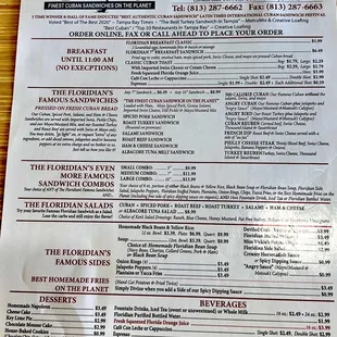 Menu as of August 2024