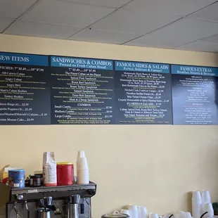 a menu on the wall