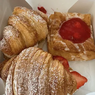 Strawberry croissants and cherry danish