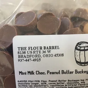 a bag of milk chocolate peanut butter buckeyes