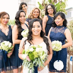 Bridal bouquet and bridesmaids