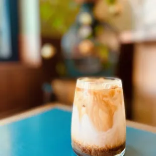 a glass of iced coffee