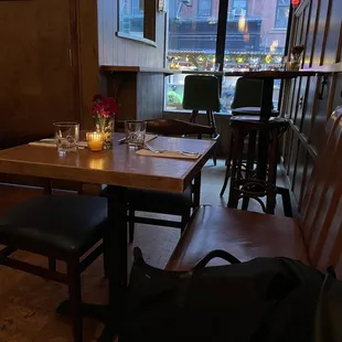 a view of a dining room