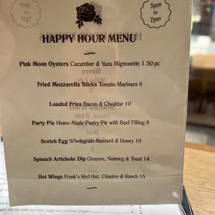 Happy hour menu
