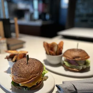 Burgers at lunch, with crispy potato wedges. Yum! Worth $19? You decide...