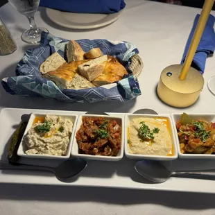 Mixed Appetizer (Karishik meze) -  Combination of grape leaves, humus, babaganush, soslu patlican and acili ezme