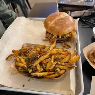 Bbq burger &amp; Cajun fries.  I loved their crispy fries.