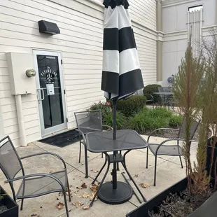 Additional parking and seating at the back door.