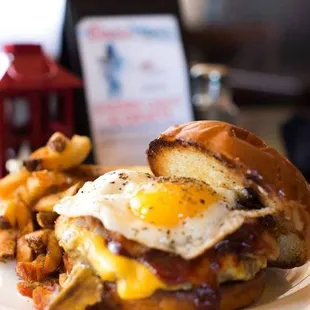 a fried egg on a bun