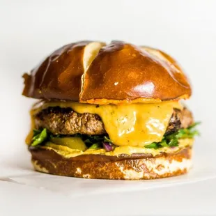 a closeup of the burger