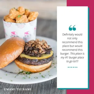 a burger and a cup of popcorn