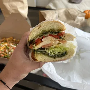 GRILLED CHICKEN PESTO Grilled Chicken, Pesto, Provolone, Roasted Red Peppers, &amp; "The Works"