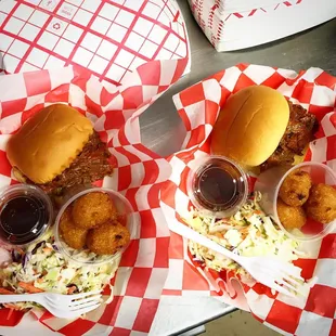 two baskets of fried food