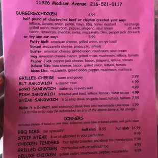 the menu for the restaurant
