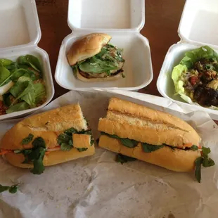 Banh mih sandwich, quinoa salad, turkey slider (YUM) &amp; korean bulgolgi (whatever that means lol)