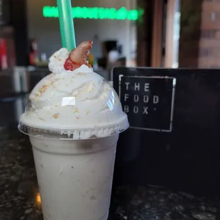 Marzipan milkshake, yes that's a piece of bacon at the top!