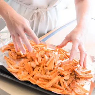 Baked Hand cut Sweet Potatoes with Seasoning