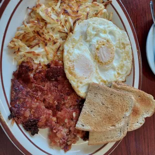 Corned beef hash and eggs.