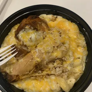 Chicken and Mac.  It is ooey and gooey and downright GOOD FOR YOUR TASTE BUDS