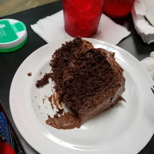 a piece of chocolate cake on a plate