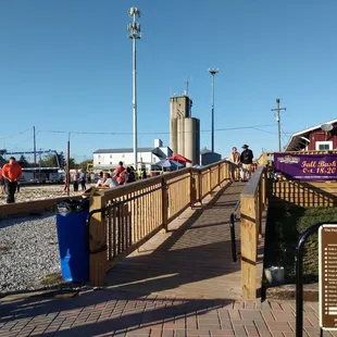 Outdoor seating and "beach" volleyball court