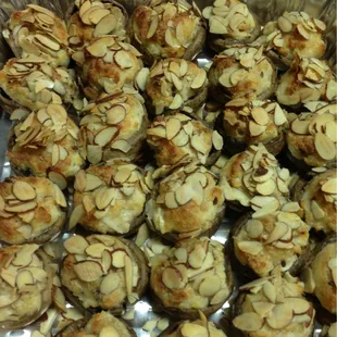 Swiss Almond stuffed mushrooms (vegetarian).