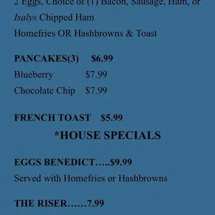 Breakfast foods (partial menu)