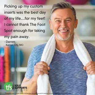 Customer testimony for relieving foot pain.