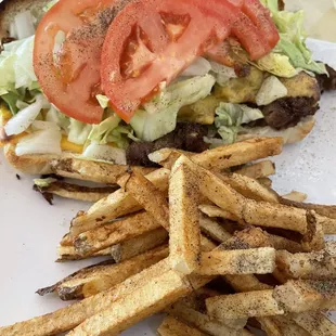 a burger and fries