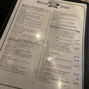 Drink menu