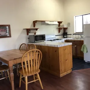 a kitchen and dining area