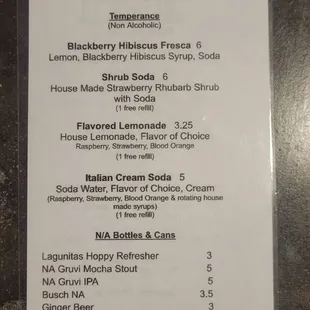 Drink menu
