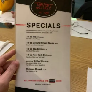 Steak Room Menu Side 1