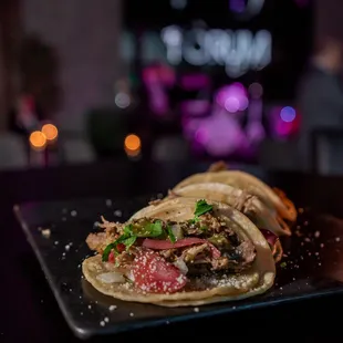 Street Tacos, available on happy hour for only $2 each. Tuesday - Saturday 4PM - 6PM.