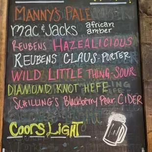 Draft beer menu.