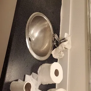 a sink and toilet paper
