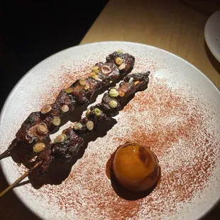 Veal sweetbread skewer
